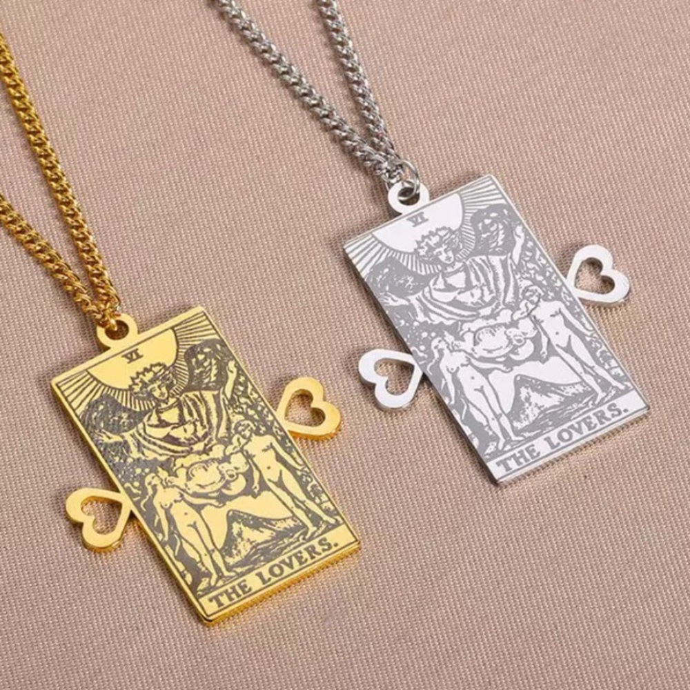 ⚜️𝟯𝟬%𝗢𝗙𝗙 𝗯𝘂𝗻𝗱𝗹𝗲𝘀 𝟯+⚜️ NEW Lovers Tarot Card Stainless Steel Necklace - Picture 5 of 11